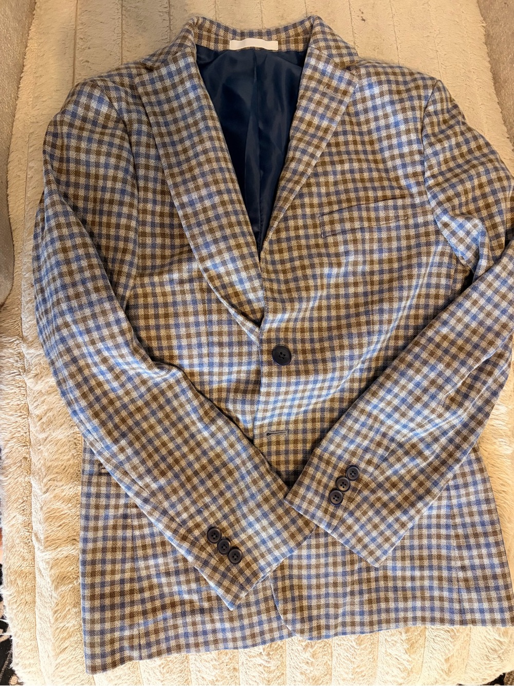 Michael Strahan boy’s Blue and Brown Plaid Blazer - Classic Tailored Style